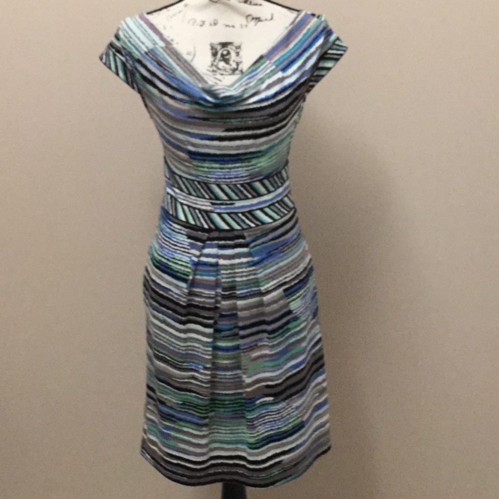 BCBGMaxazria blue and green print dress